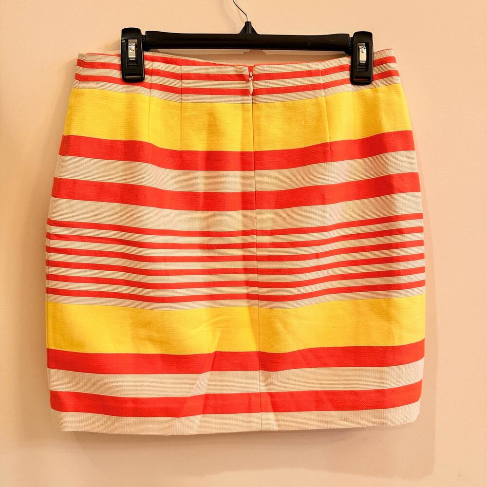 Ann Taylor Petite 8P Skirt Striped Neon Beige Orange Yellow A-line Career Lined - Picture 3 of 9